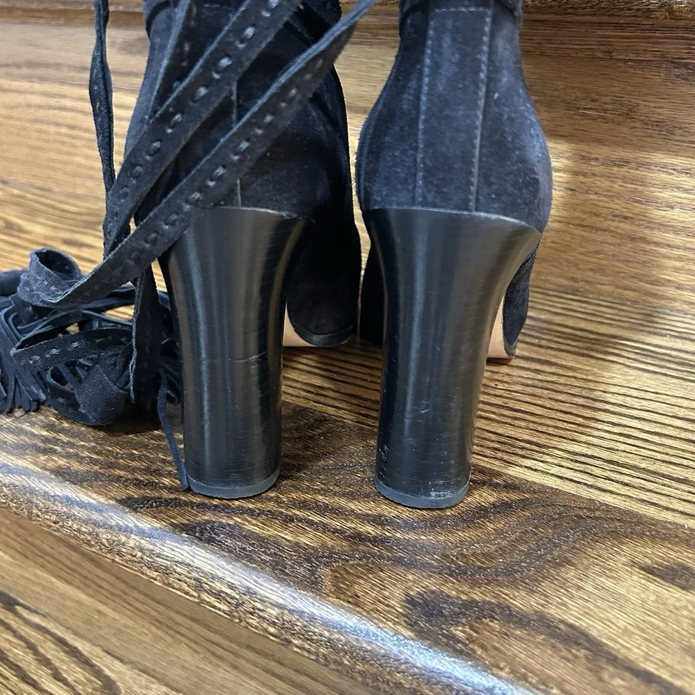Michael Kors Collection 9 Made in Italy Black Suede Tassel‎ Wrap Block Heel